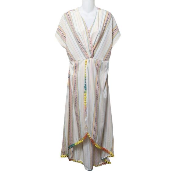 AMERICA & BEYOND Rainbow Stripe Wrap Pom Pom Maxi Dress XL - Picture 2 of 9